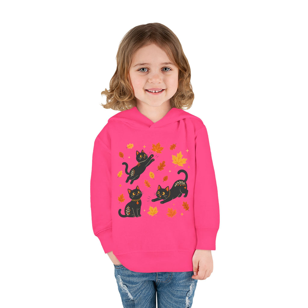 Toddler Hoodie — Playful Black Cats with Falling Autumn Leaves