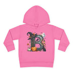 Toddler Hoodie — Halloween Custom Initial Pullover (Witch Hat, Pumpkin & Ghosts)