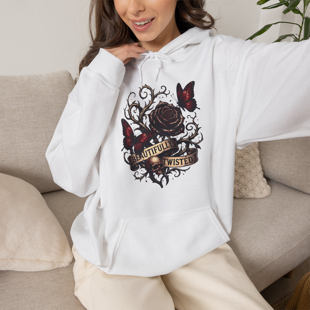 Beautifully Twisted Rose & Butterfly Graphic -  Cozy Hoodie