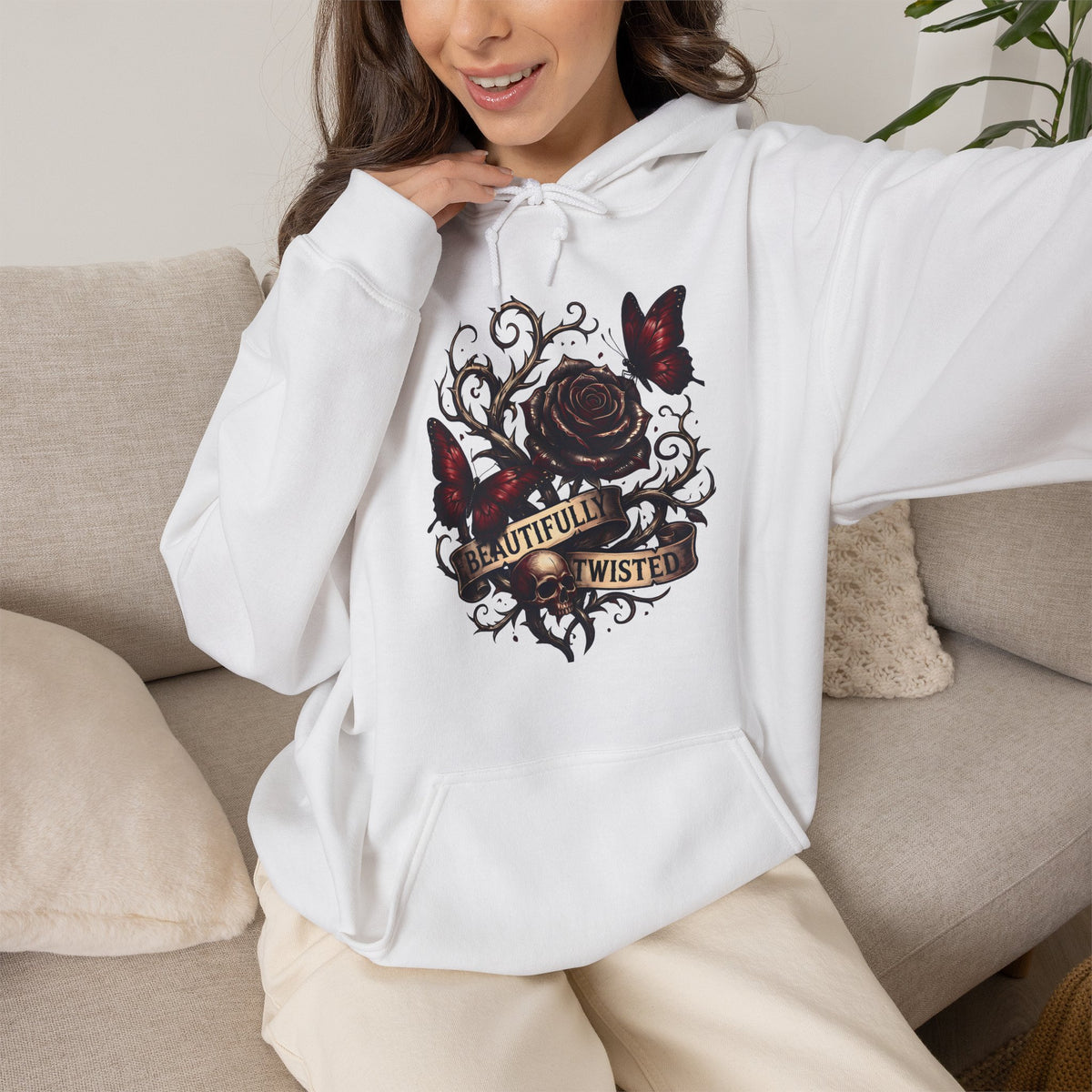 Beautifully Twisted Rose & Butterfly Graphic -  Cozy Hoodie