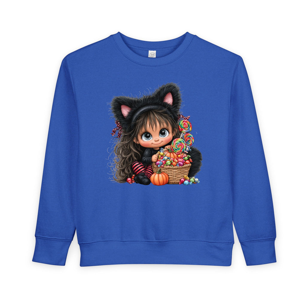 Toddler Sweatshirt — Cute Black Cat Costume Kid's Halloween Sweatshirt with Candy Basket