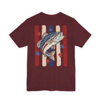 Patriotic Bass Fishing Graphic Tee — Red White & Blue Double-Sided Fishing Shirt | S–3XL
