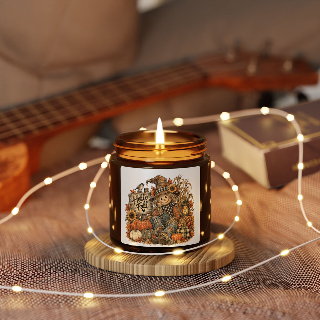 Autumn Harvest Soy Candle – Amber Jar Fall Pumpkin Scarecrow Scented Candle