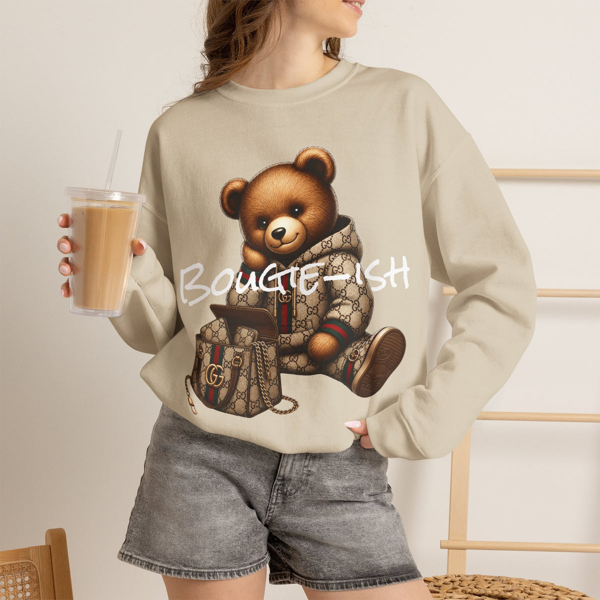 Cute Luxury Bear Bougie-ish Graphic - Pullover Sweatshirt