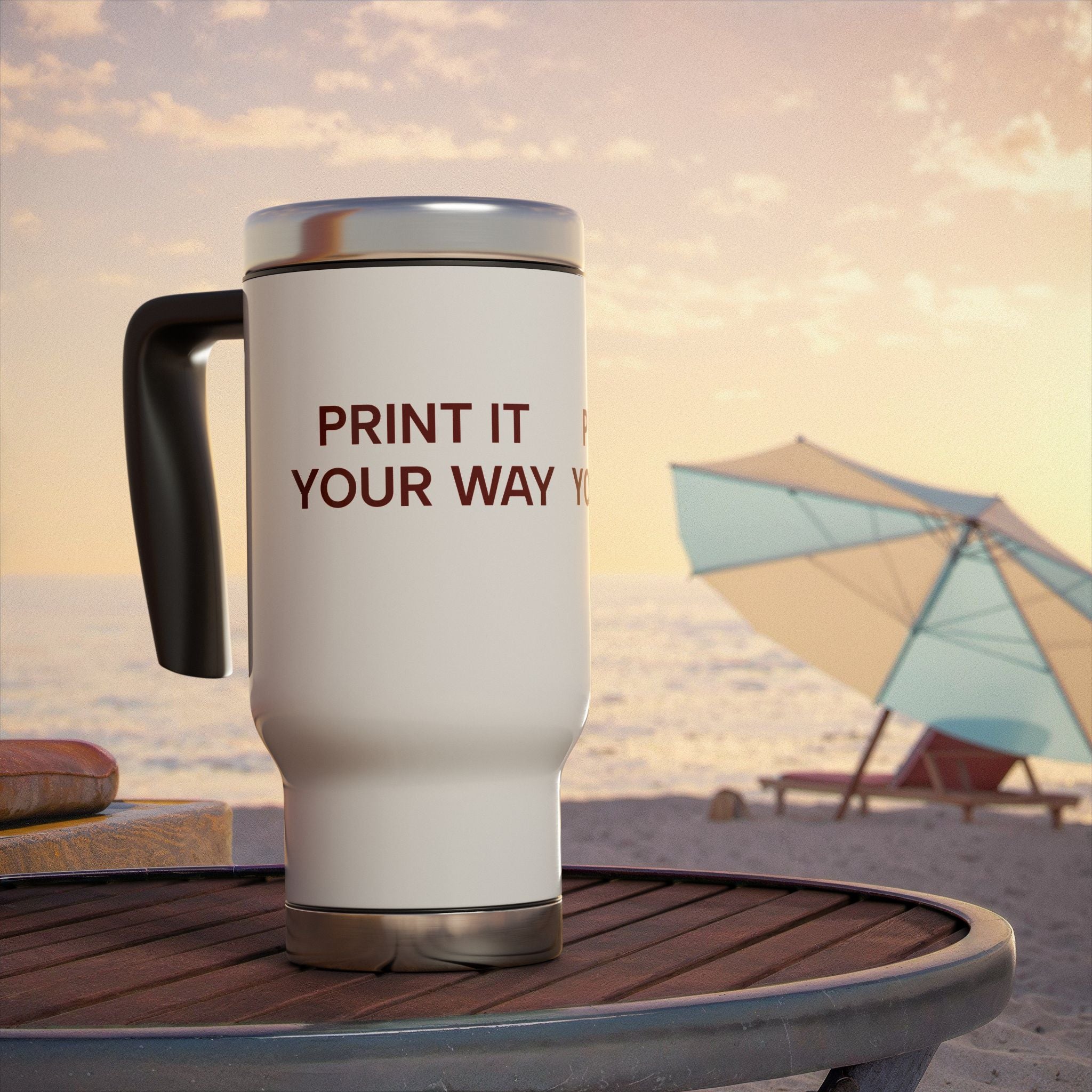Personalized 14oz Stainless Steel Travel Mug with Handle — Your Custom Text