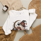 Ghost Witch & Black Cat Autumn Graphic - Pullover Sweatshirt