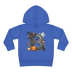 Toddler Hoodie — Halloween Custom Initial Pullover (Witch Hat, Pumpkin & Ghosts)