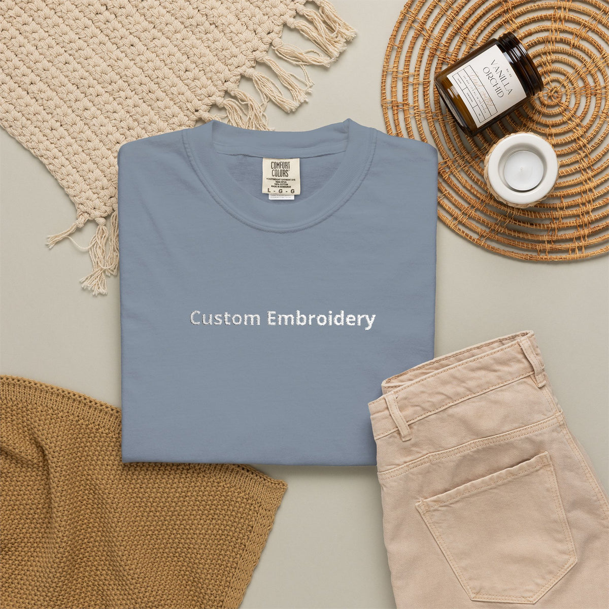 EMBROIDERED Custom Text Comfort Colors Unisex (Dark Colors/Shades) T-Shirt