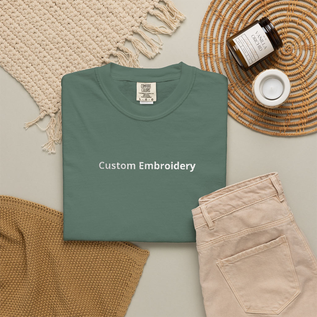 EMBROIDERED Custom Text Comfort Colors Unisex (Dark Colors/Shades) T-Shirt