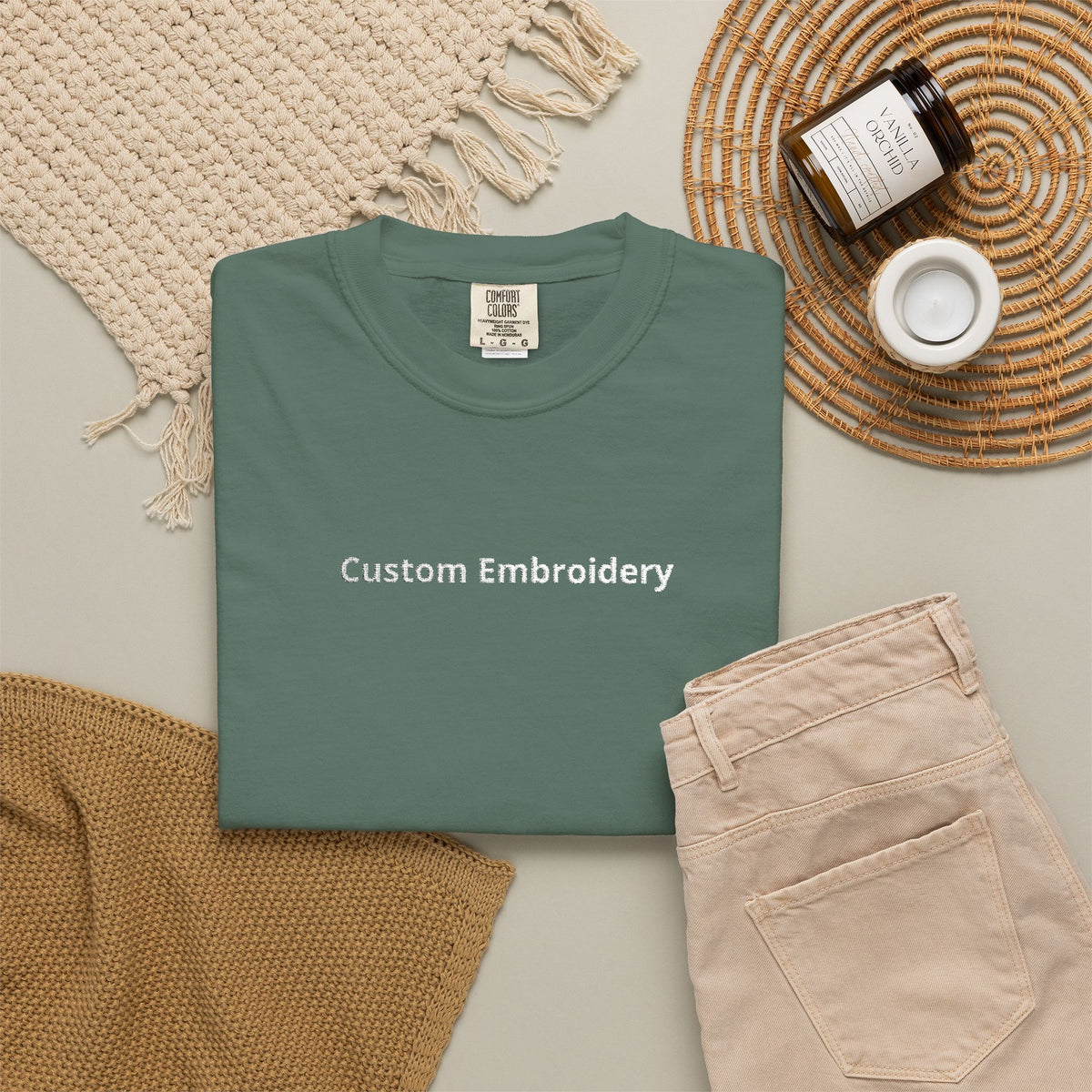 EMBROIDERED Custom Text Comfort Colors Unisex (Dark Colors/Shades) T-Shirt
