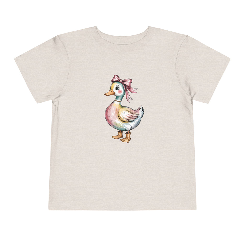 Cute Duckling Toddler Tee — Watercolor Duck with Pink Bow
