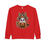 Kids Halloween Sweatshirt — Cute Ghost in Leopard Bow Pumpkin