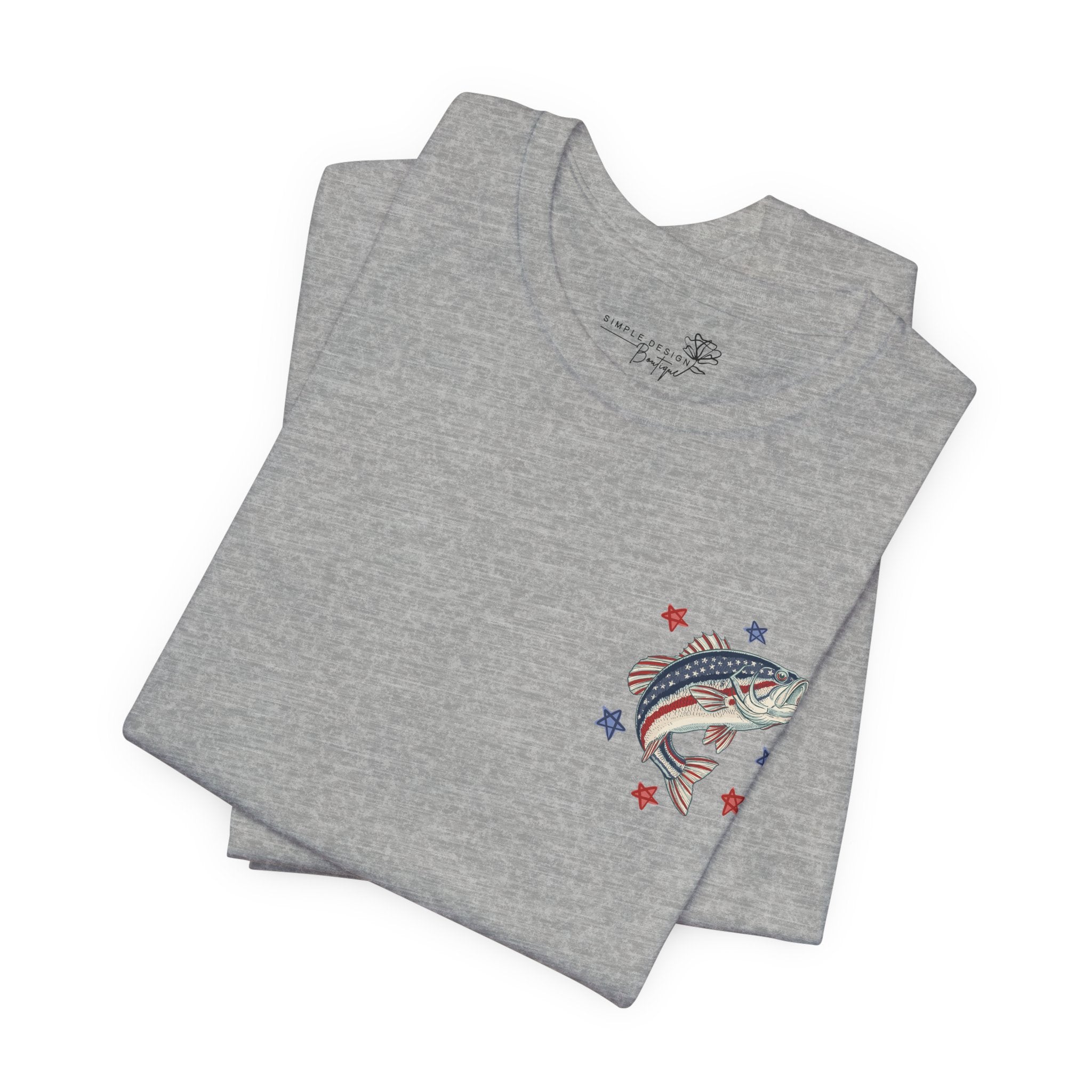 Patriotic Bass Fishing Graphic Tee — Red White & Blue Double-Sided Fishing Shirt | S–3XL