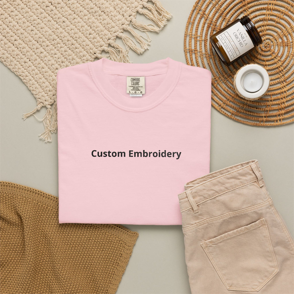 EMBROIDERED Custom Text Comfort Colors Unisex (Light Colors/Shades) T-Shirt