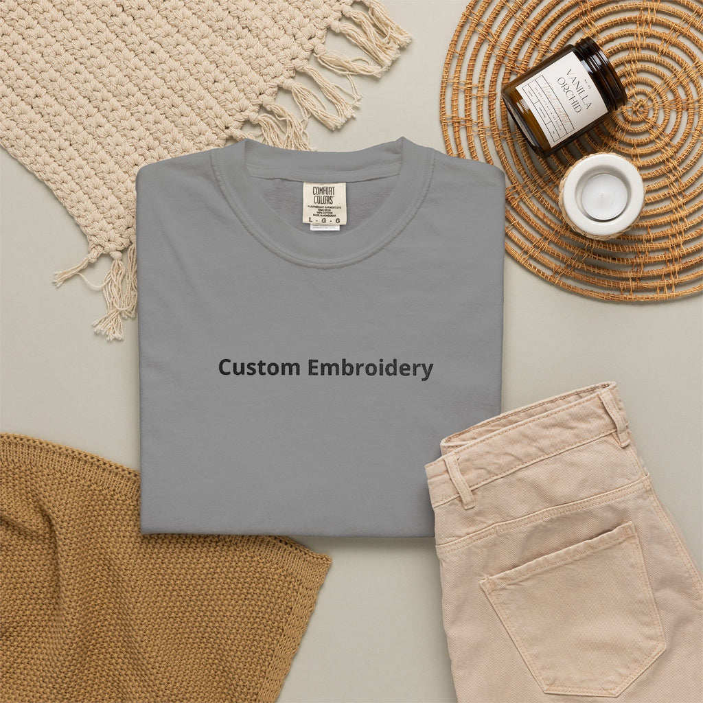 EMBROIDERED Custom Text Comfort Colors Unisex (Light Colors/Shades) T-Shirt