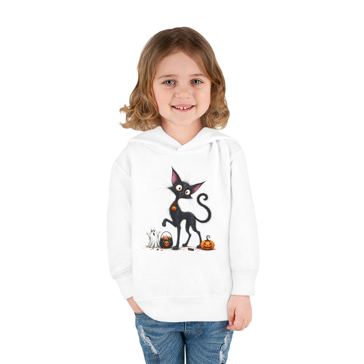 Toddler Halloween Cat Hoodie – Cute Black Kitty with Pumpkins Pullover