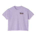 Class of 2026 FRONT & BACK Women's Boxy, Slightly Cropped Tee – Customize School Name Optional Graduation T‑Shirt