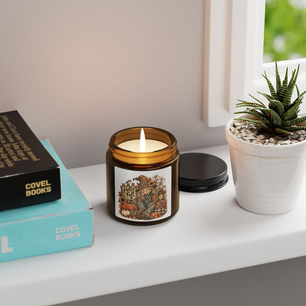 Autumn Harvest Soy Candle – Amber Jar Fall Pumpkin Scarecrow Scented Candle