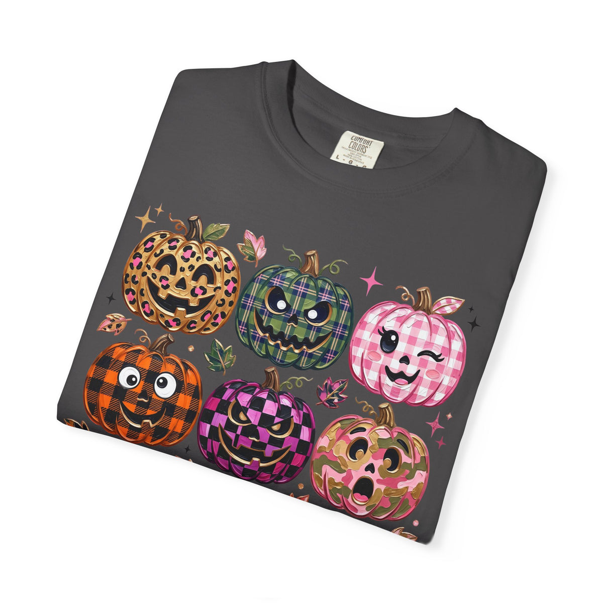 Patterned Comfort Colors Pumpkin Patch T-Shirt — Cute Halloween Jack-O'-Lanterns
