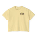 Class of 2026 FRONT & BACK Women's Boxy, Slightly Cropped Tee – Customize School Name Optional Graduation T‑Shirt