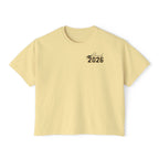 Class of 2026 FRONT & BACK Women's Boxy, Slightly Cropped Tee – Customize School Name Optional Graduation T‑Shirt