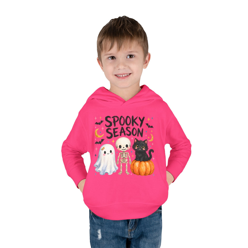 Toddler Hoodie — "Spooky Season" Cute Ghost, Skeleton & Black Cat Halloween Pullover