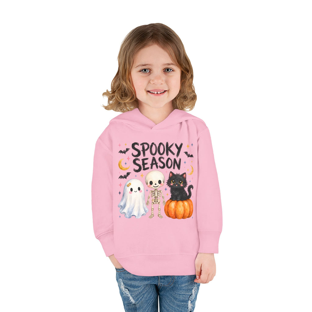 Toddler Hoodie — "Spooky Season" Cute Ghost, Skeleton & Black Cat Halloween Pullover