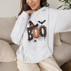 'BOO' Witch Hat, Bat & Spiderweb Graphic - Halloween Hoodie