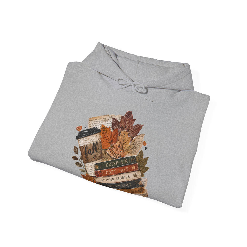Autumn Bookstack — Cozy Fall Hoodie (Leaves & ‘Read More Books’ Design)