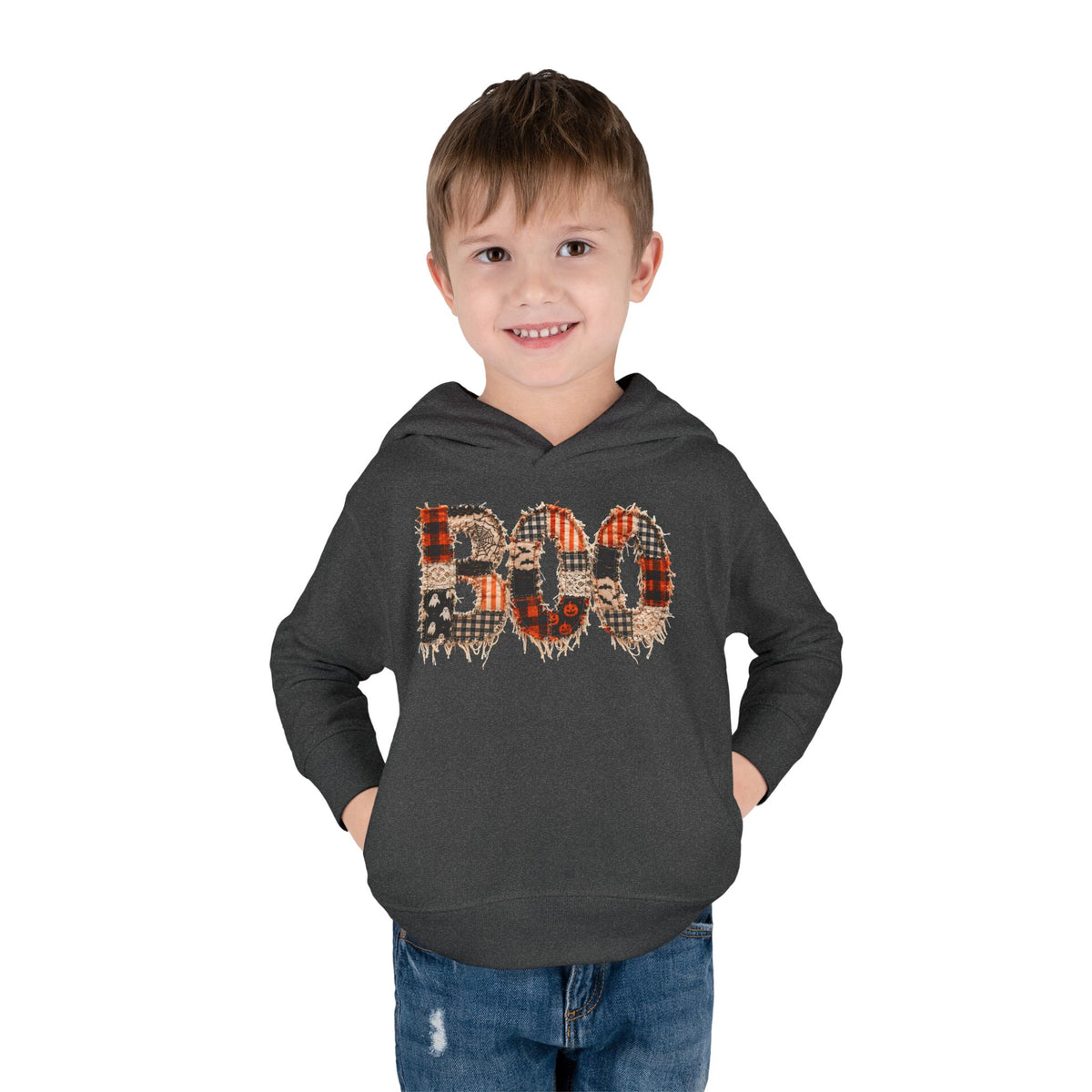 Toddler Hoodie - "BOO" Plaid Halloween Pullover