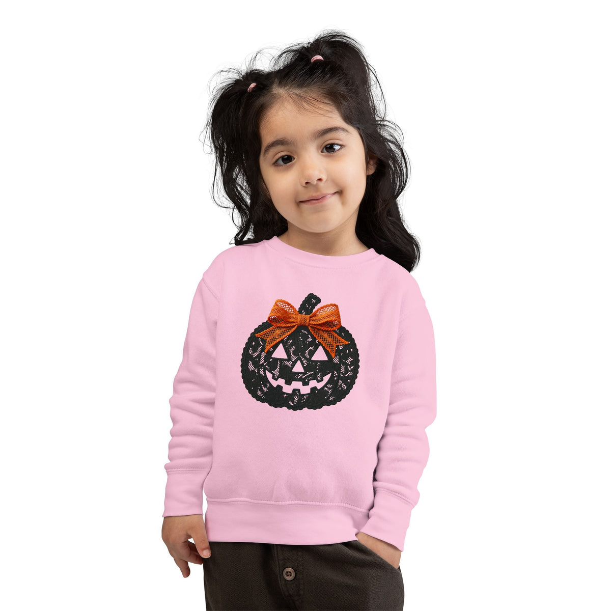 Toddler Sweatshirt - Halloween Jack-O'-Lantern with Orange Bow
