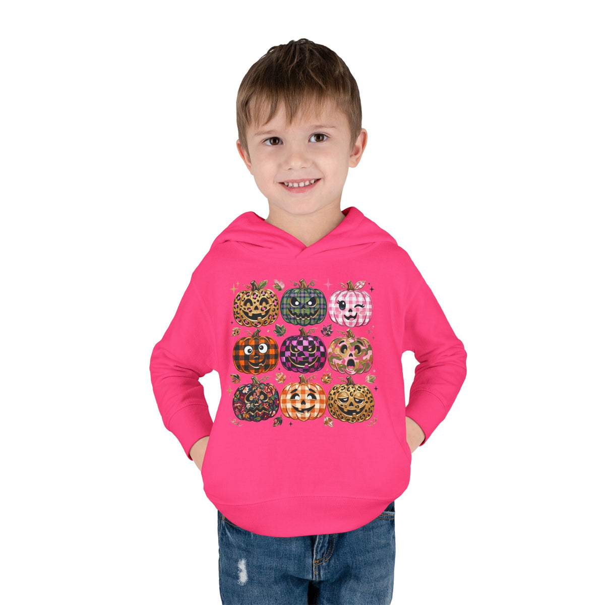 Toddler Halloween Pumpkin Hoodie — Colorful Patterned Jack-O’-Lanterns