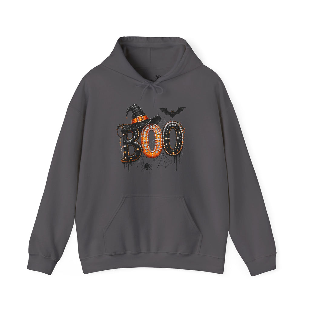 'BOO' Witch Hat, Bat & Spiderweb Graphic - Halloween Hoodie