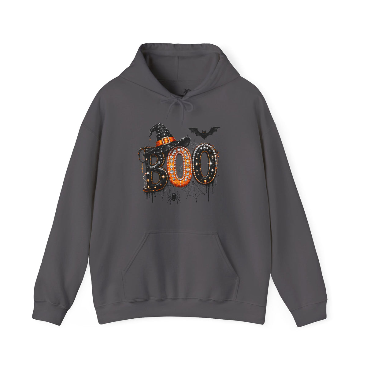 'BOO' Witch Hat, Bat & Spiderweb Graphic - Halloween Hoodie