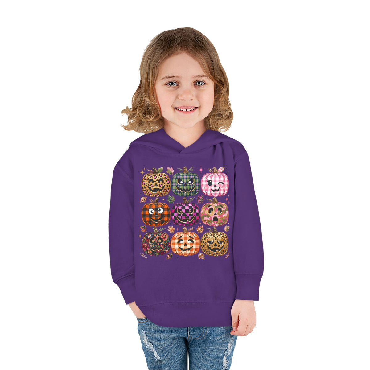 Toddler Halloween Pumpkin Hoodie — Colorful Patterned Jack-O’-Lanterns