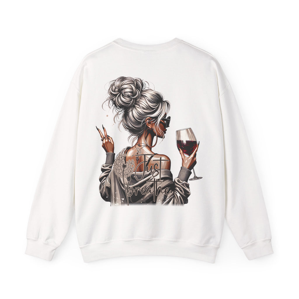 Just Breathe FRONT & BACK Graphic - Cozy Pullover Sweatshirt