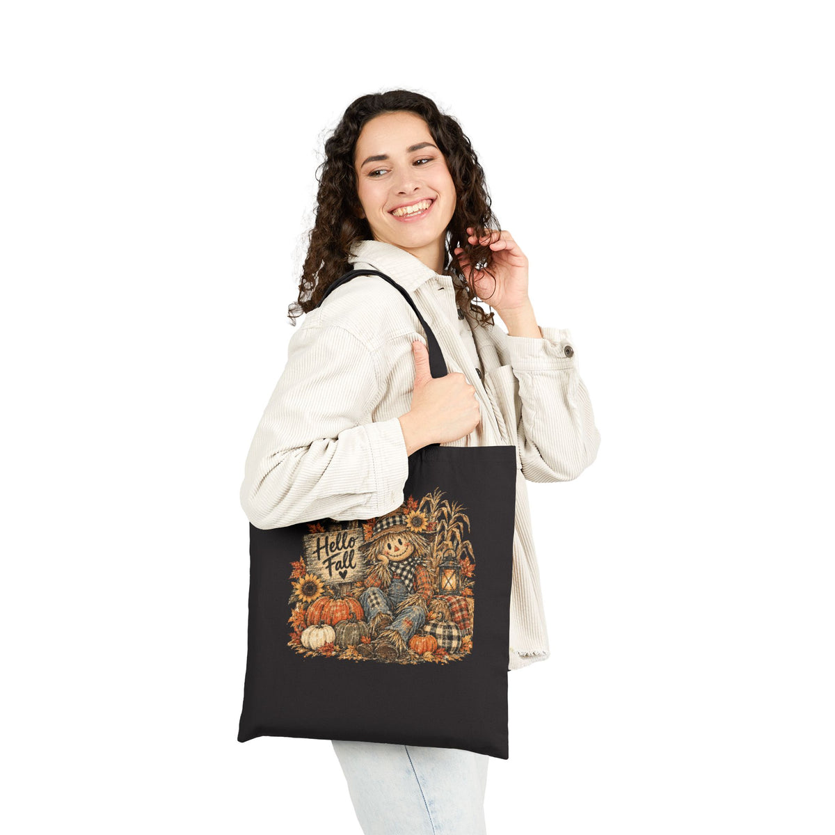 Hello Fall Scarecrow Tote Bag | Pumpkin Harvest Canvas Bag