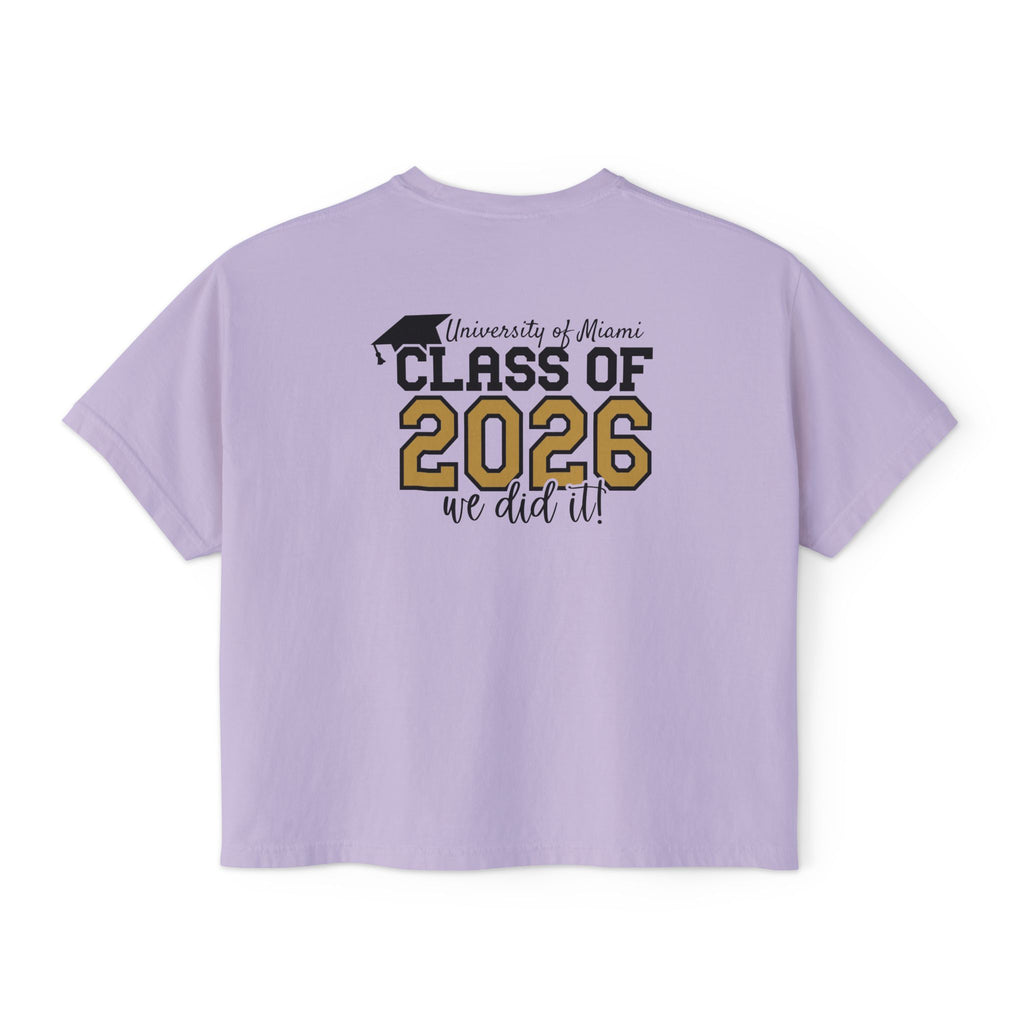 Class of 2026 FRONT & BACK Women's Boxy, Slightly Cropped Tee – Customize School Name Optional Graduation T‑Shirt