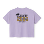 Class of 2026 FRONT & BACK Women's Boxy, Slightly Cropped Tee – Customize School Name Optional Graduation T‑Shirt