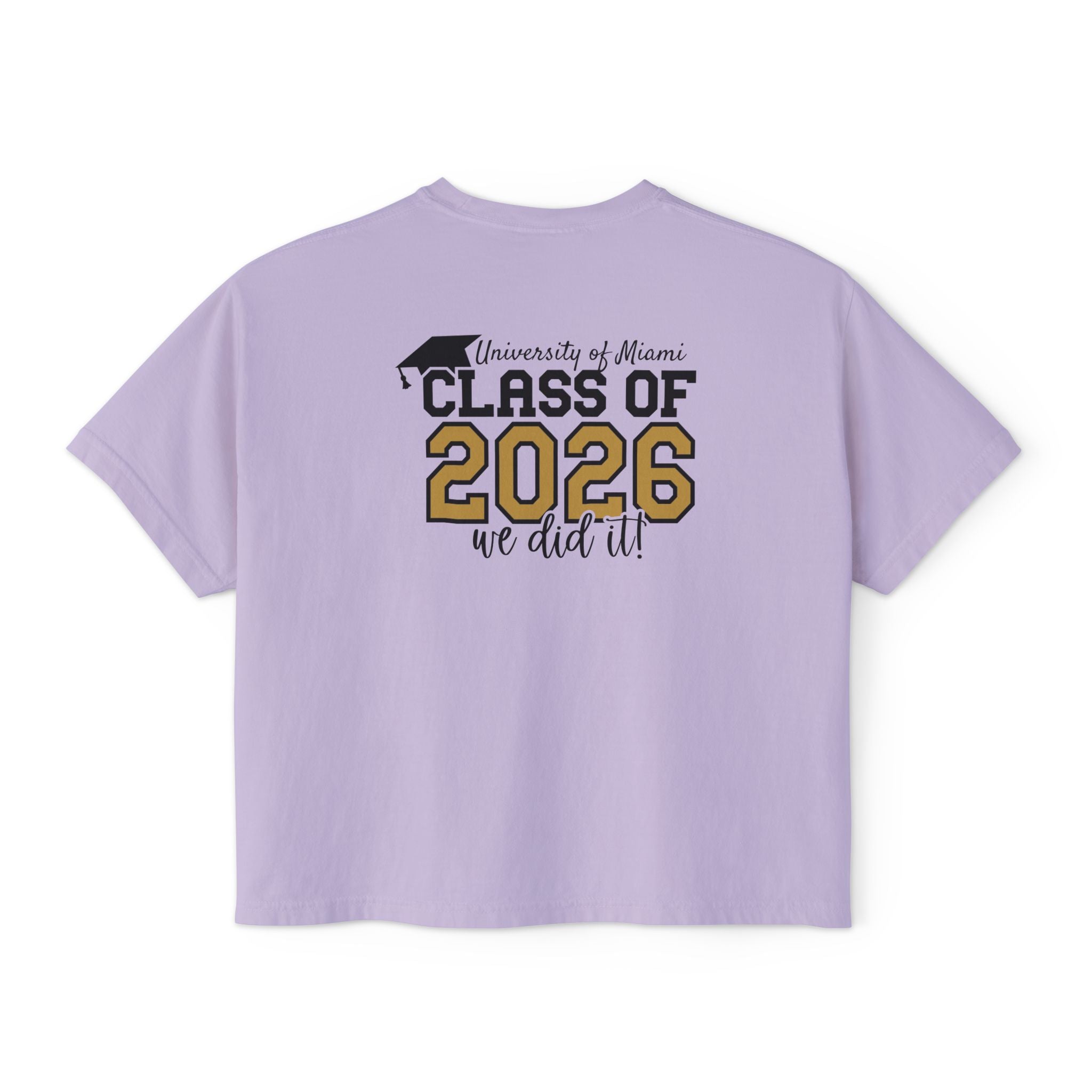 Class of 2026 FRONT & BACK Women's Boxy, Slightly Cropped Tee – Customize School Name Optional Graduation T‑Shirt