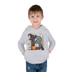 Toddler Hoodie — Halloween Custom Initial Pullover (Witch Hat, Pumpkin & Ghosts)