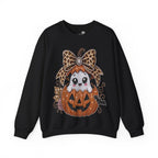 Cute Halloween Pumpkin Leopard Bow Ghost in Jack-O'-Lantern - Pullover Sweatshirt