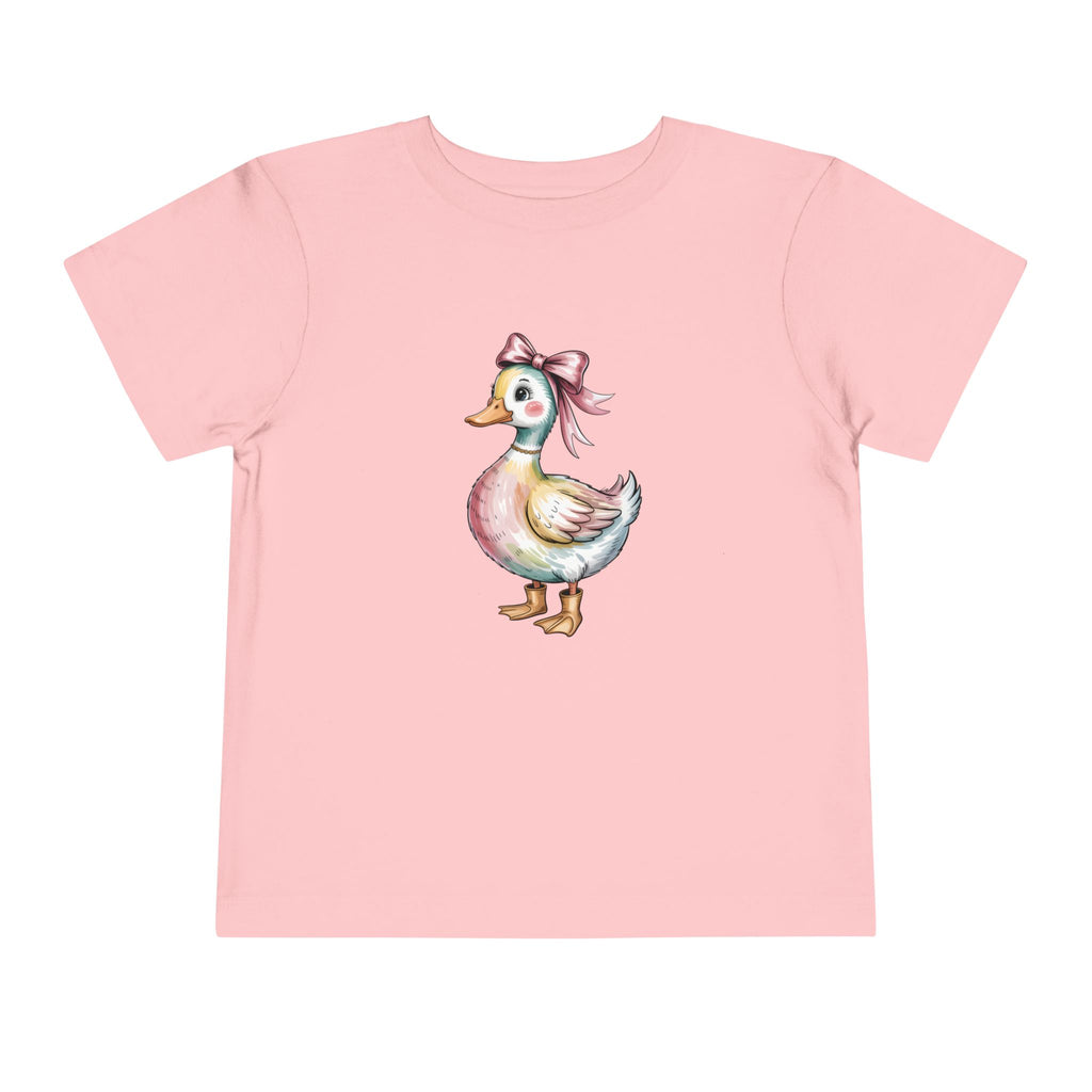 Cute Duckling Toddler Tee — Watercolor Duck with Pink Bow