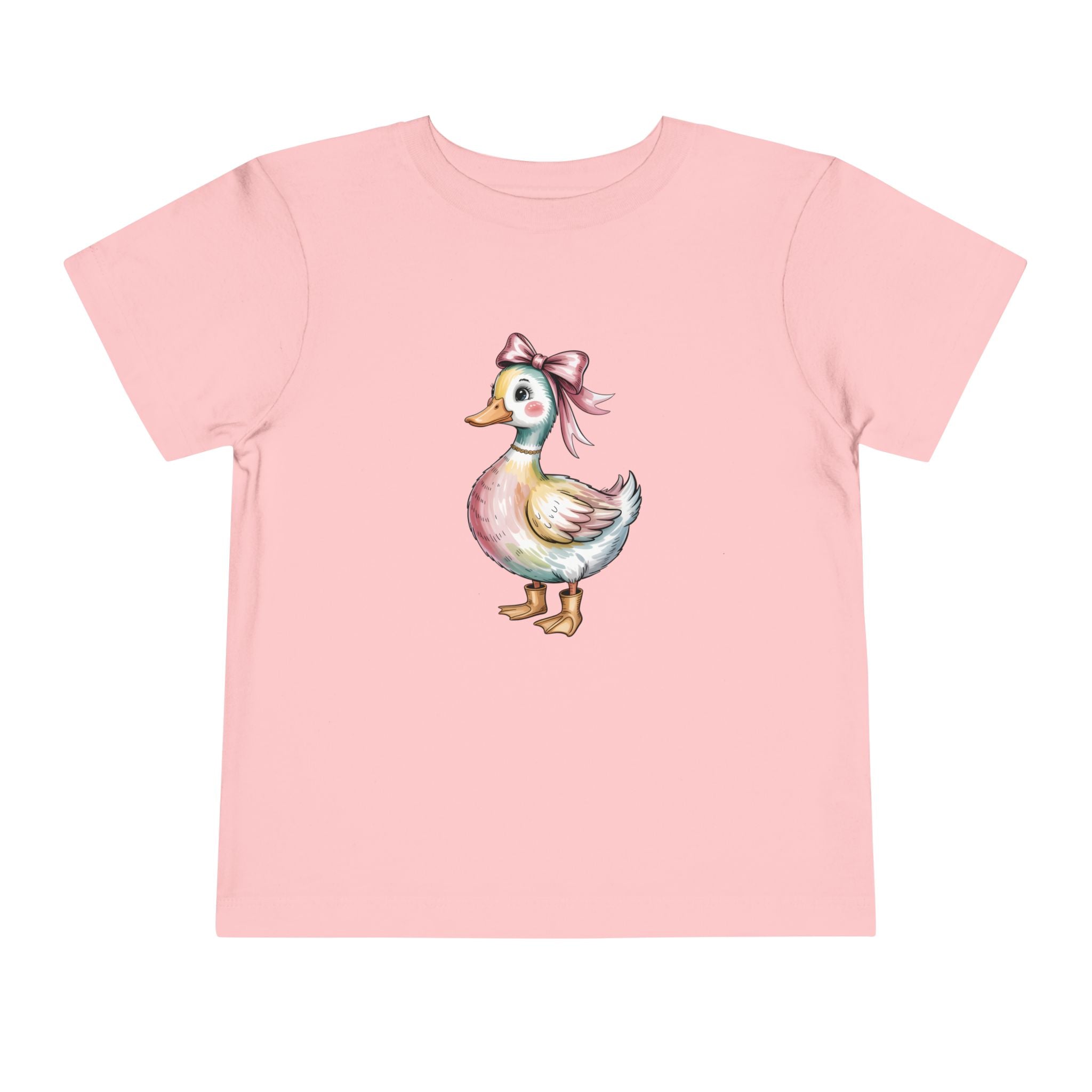 Cute Duckling Toddler Tee — Watercolor Duck with Pink Bow