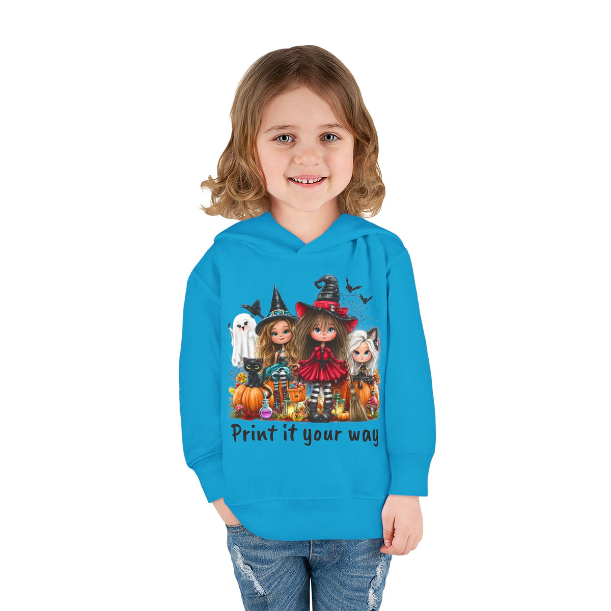 Toddler Hoodie — Cute Halloween Witch Girls Pumpkin Design - CAN CUSTOMIZE IMAGE AND/OR TEXT