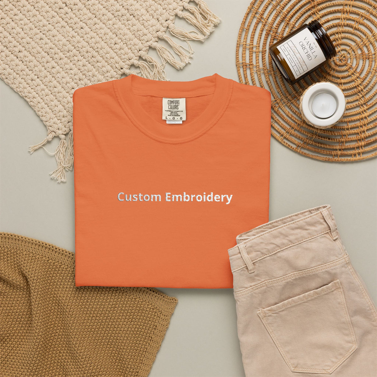 EMBROIDERED Custom Text Comfort Colors Unisex (Dark Colors/Shades) T-Shirt
