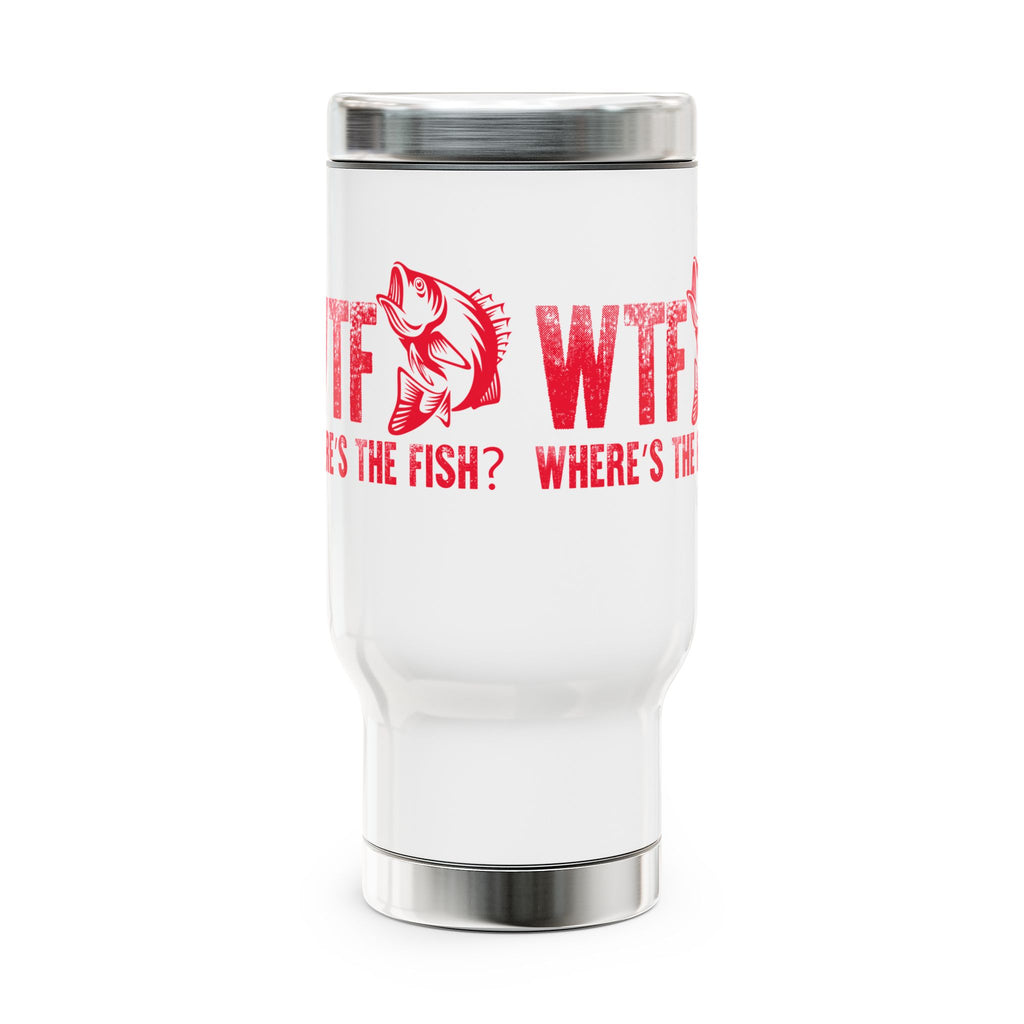 WTF Where’s the Fish — 14oz Stainless Steel Travel Mug with Handle