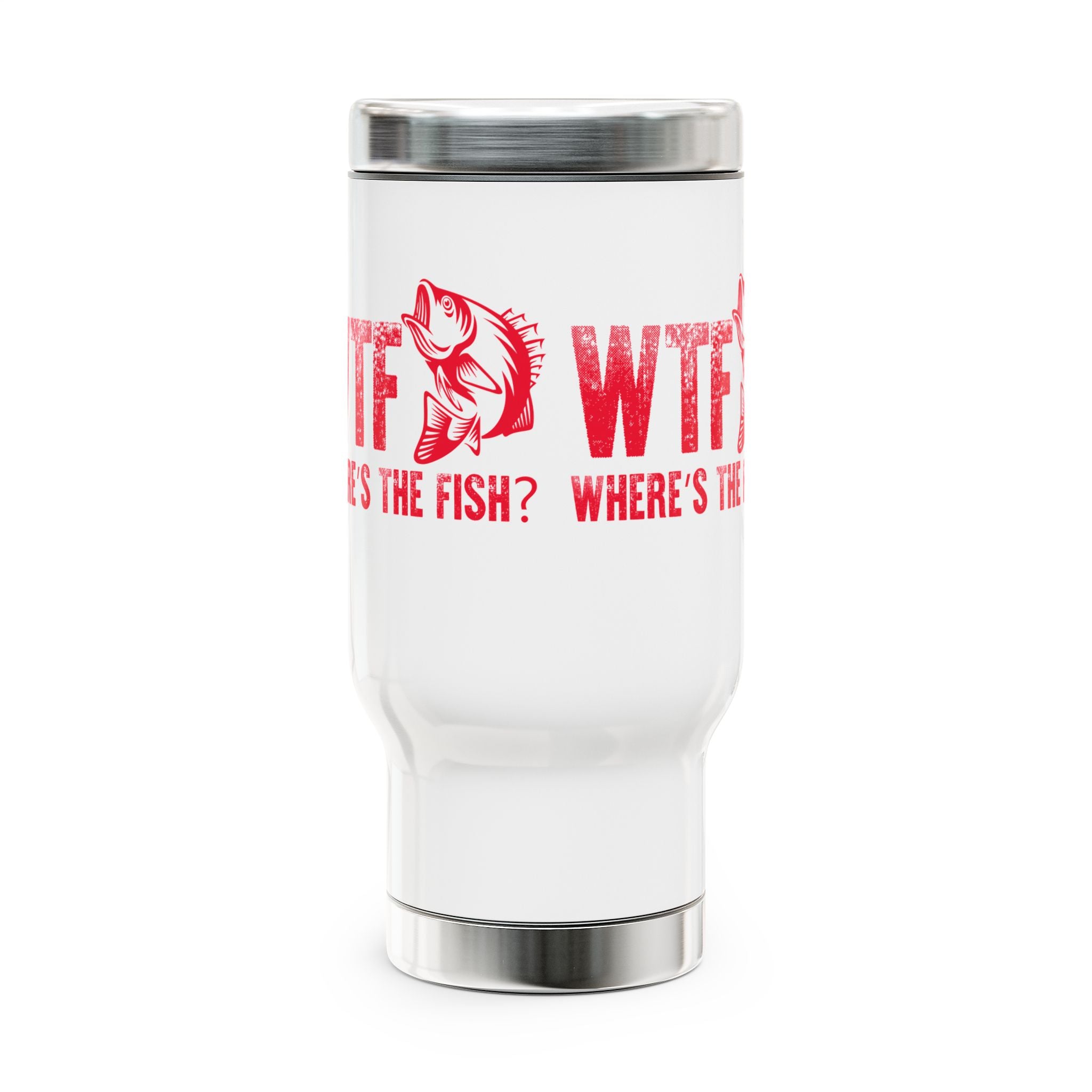 WTF Where’s the Fish — 14oz Stainless Steel Travel Mug with Handle