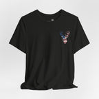 Patriotic Deer Head Graphic Tee — Red White & Blue Double-Sided Hunting Shirt | S–3XL