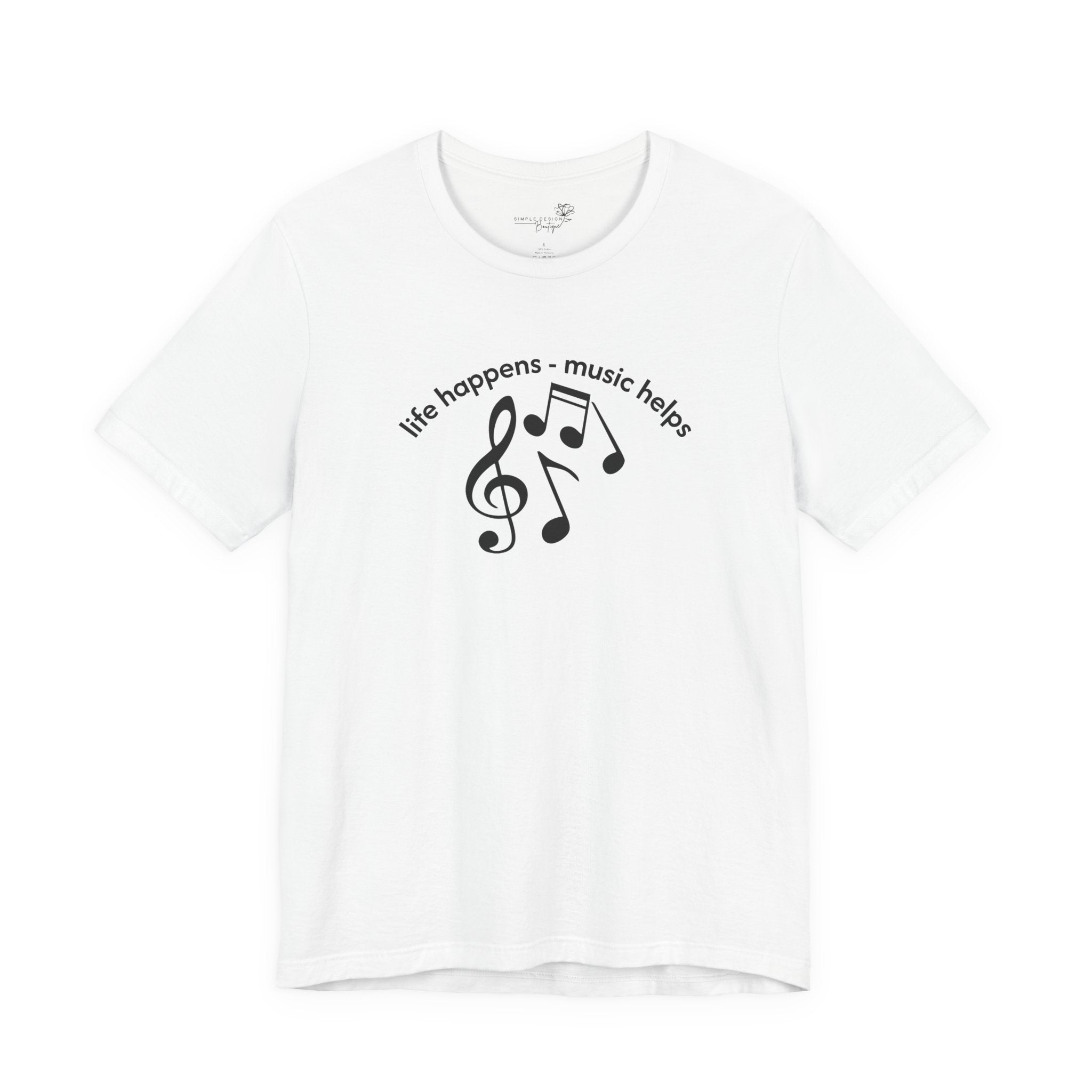 Music Therapy Tee — "life happens • music helps" Short Sleeve Shirt